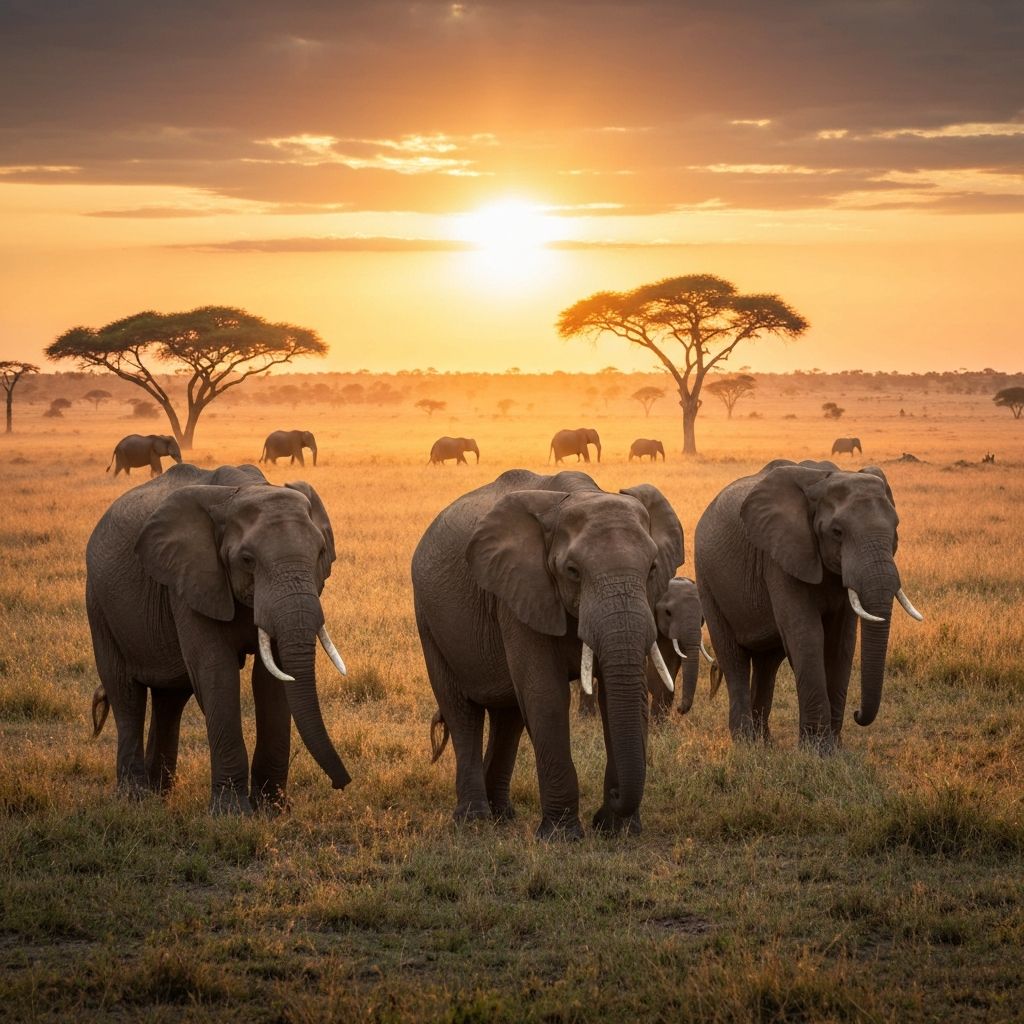 Elephants at sunset